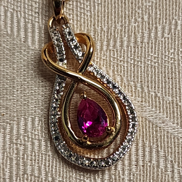 VINTAGE PAJ BB 1980s Gold Plated Pink Crystal Pendant Necklace Signed - Picture 3 of 15